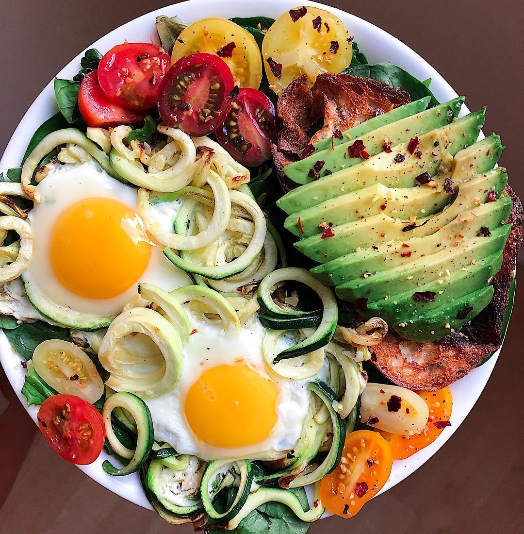Eggs in a Basket with Zucchini Noodles