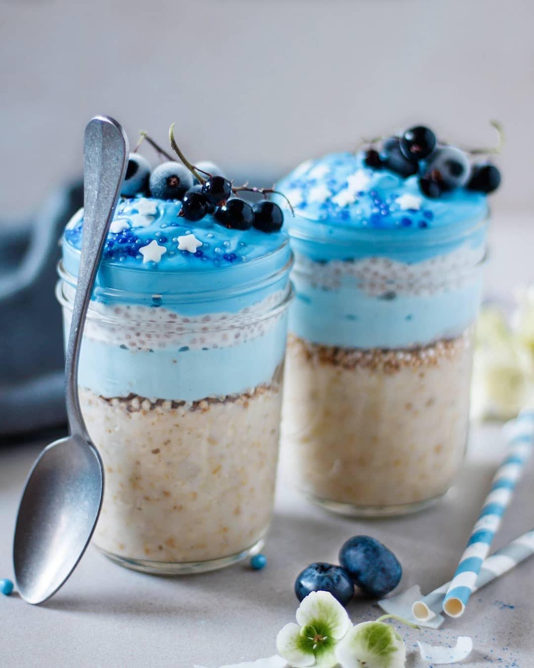 Homemade Blue Almond Oatmeal Breakfast Jars