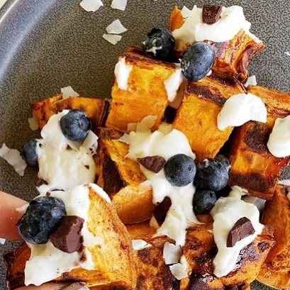 Creative Sweet Potato Snap with Blueberries and Chocolate