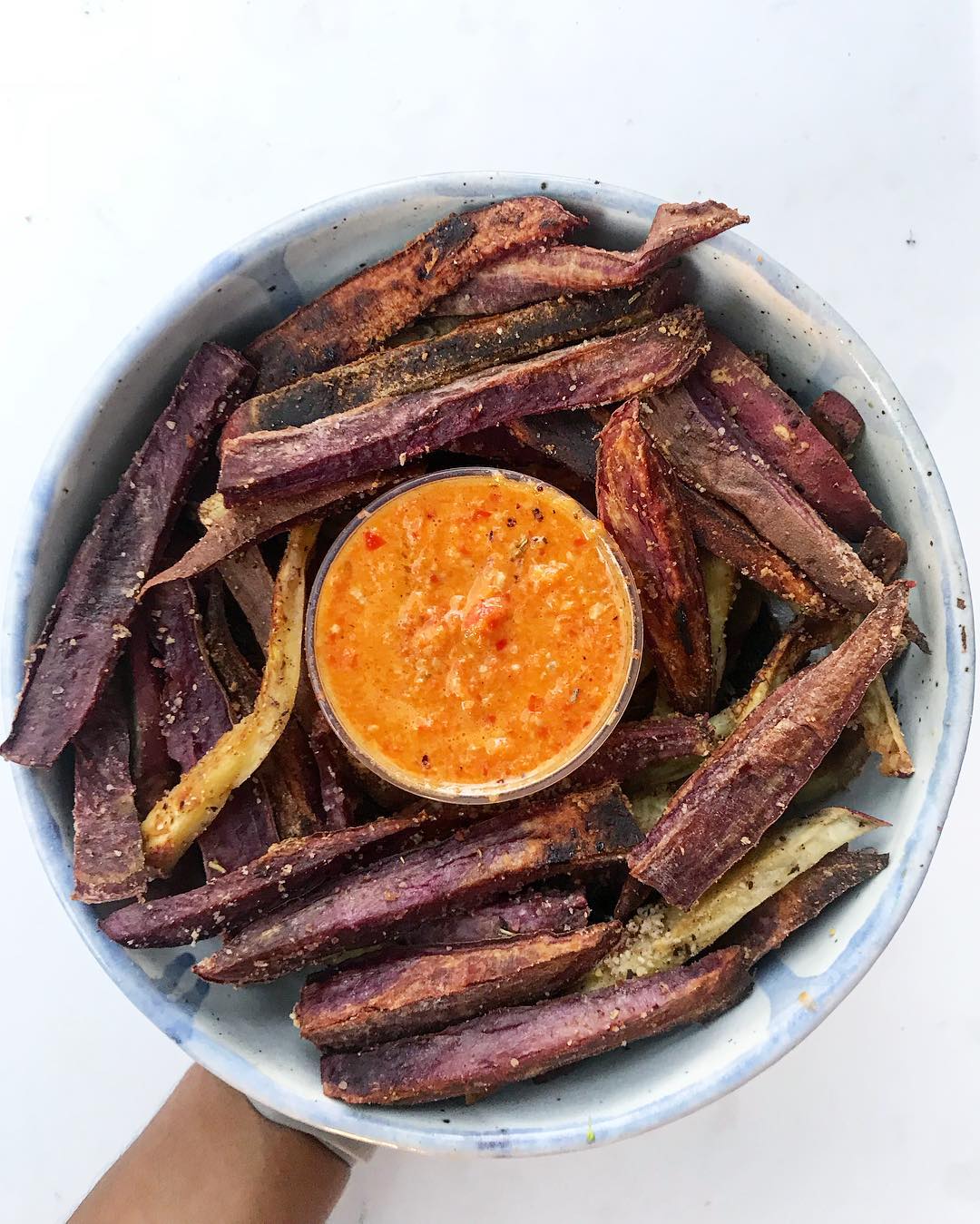 Crispy Hazelnut Sweet Potato Fries with Spicy Sauce
