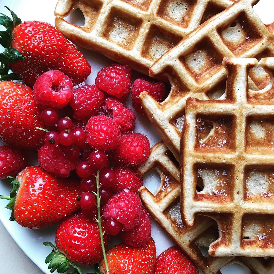 Protein Waffles and Red Berries for Breakfast