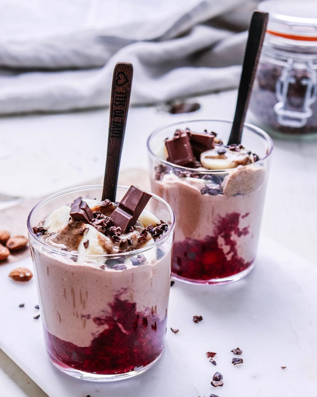 Berry Chia Jam with Chocolate Porridge Smoothie