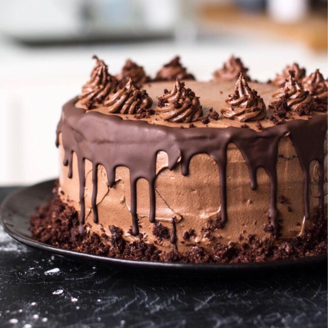 Six Layer Chocolate Cake with Cream and Syrup
