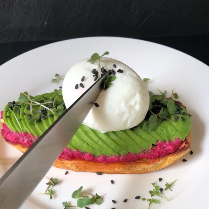 Sweet Potato Breakfast Stack with Hummus and Egg