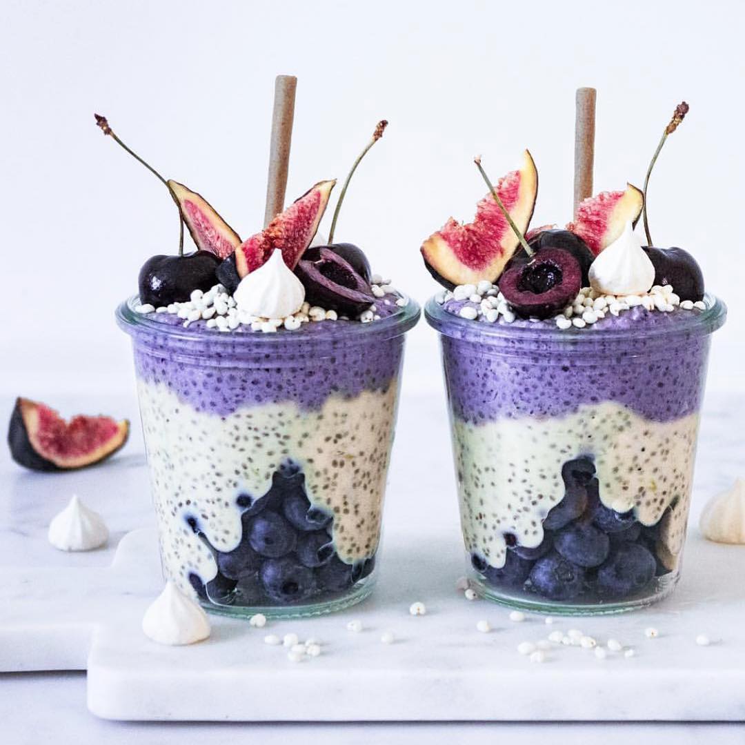 Blueberry and Vanilla Chia Pudding with Fruit Toppings