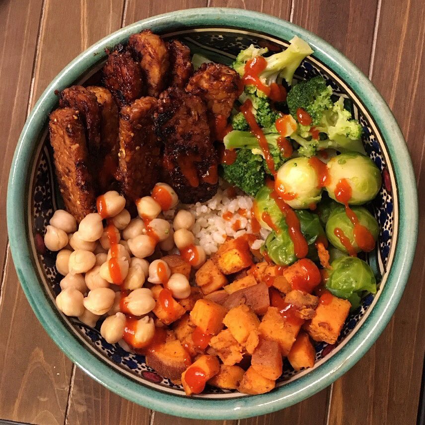 Healthy Buddha Bowl with Vegetables and Tempeh