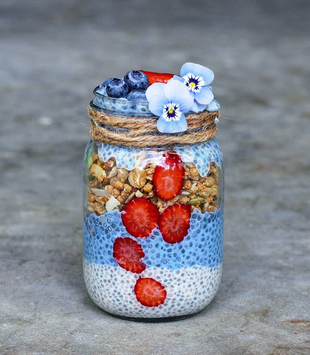Colorful Chia Seed Pudding with Granola