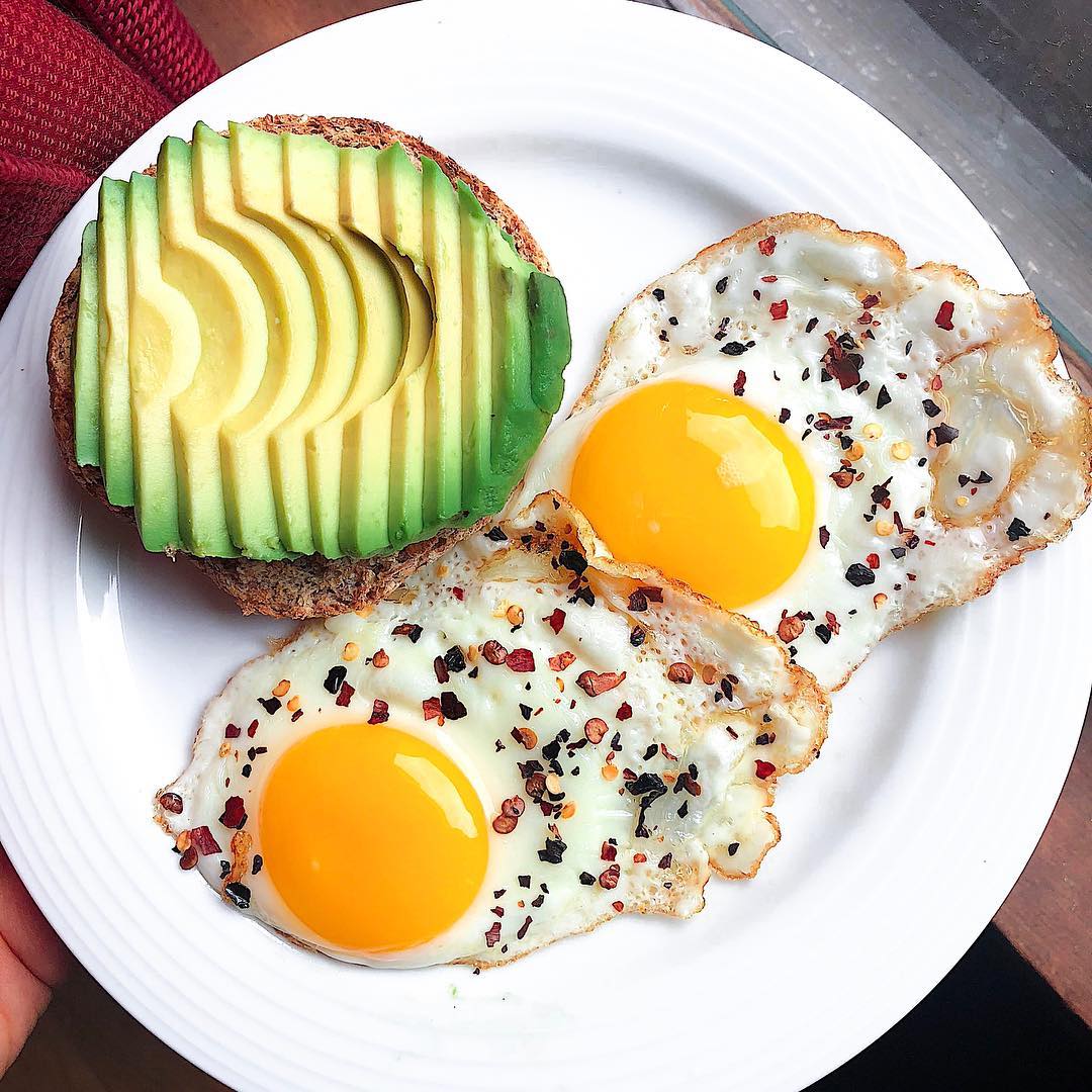 English Muffin with Avocado and Fried Eggs