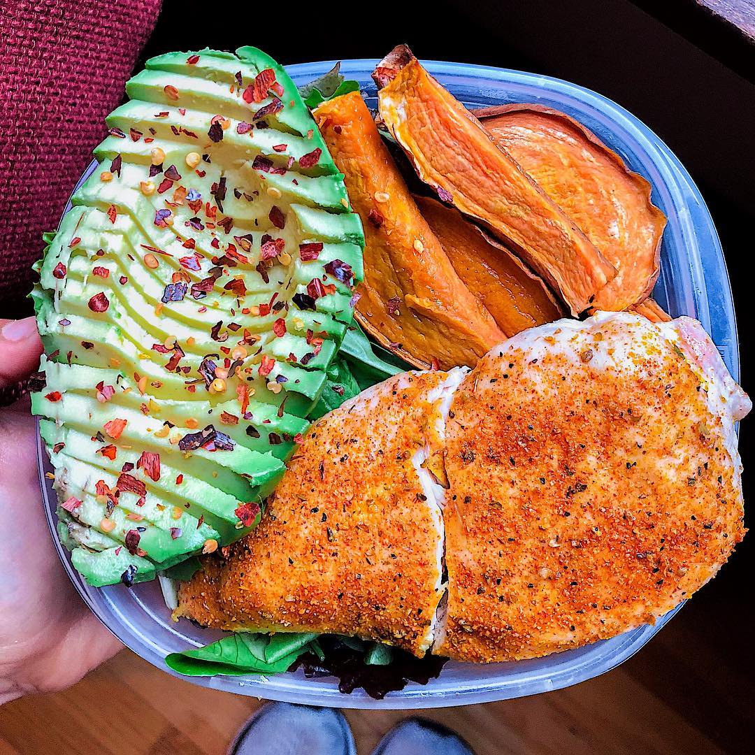 Baked Chicken with Sweet Potato Fries and Avocado