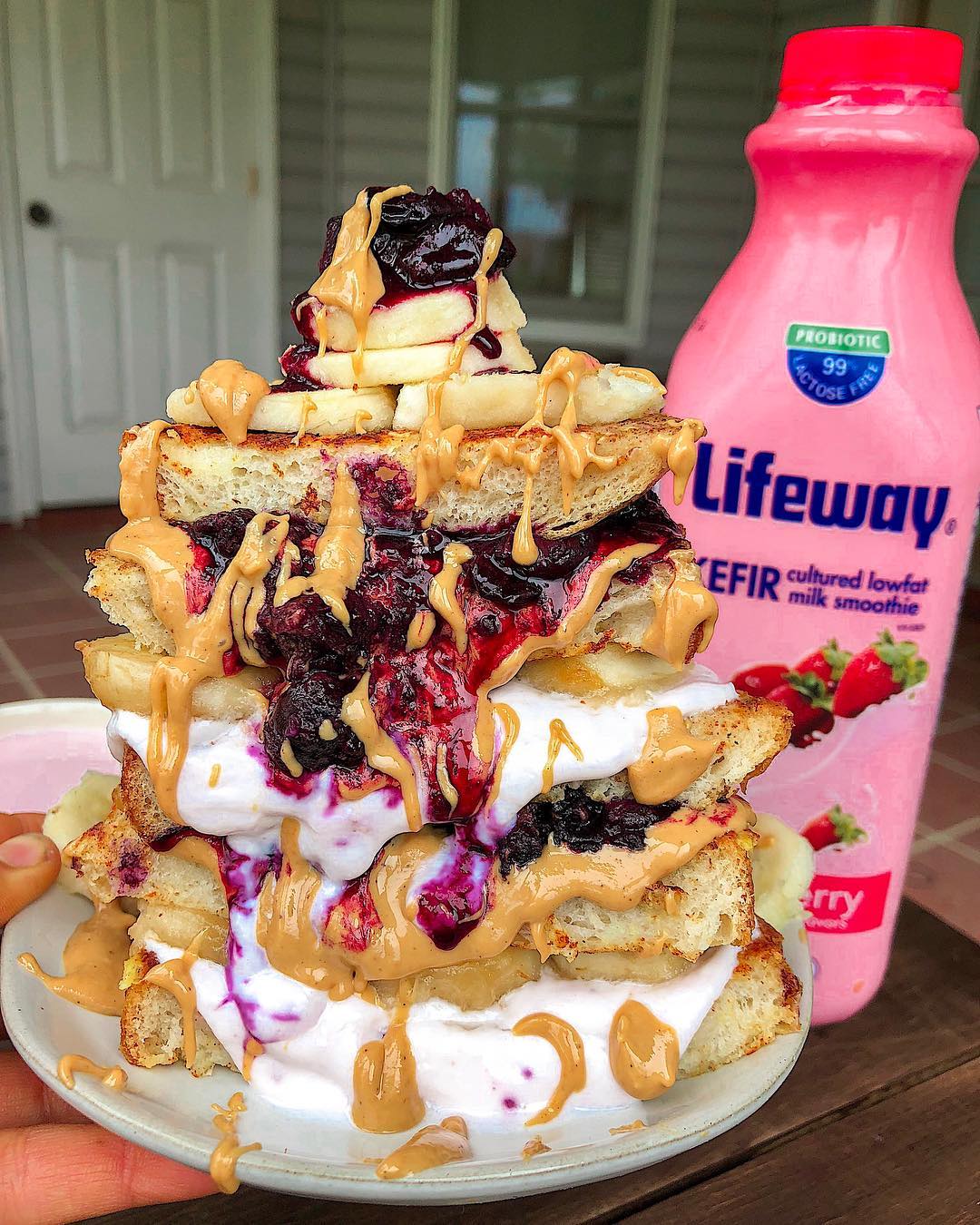 Strawberry stuffed sourdough French toast