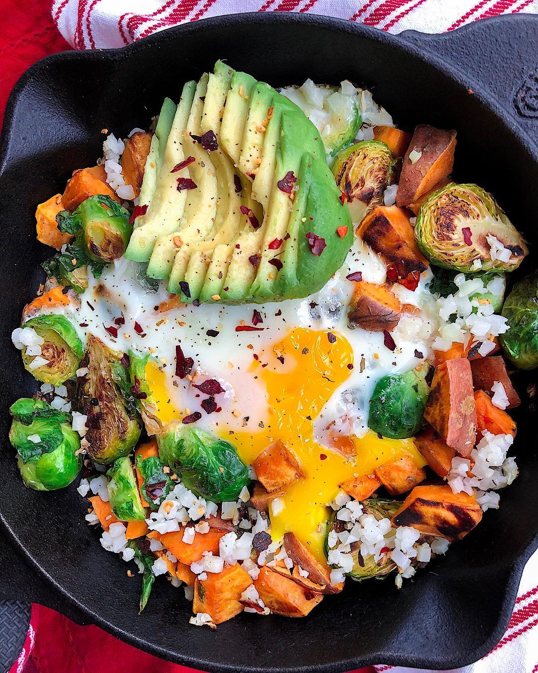 Sweet Potato Brussels Sprouts Egg Skillet