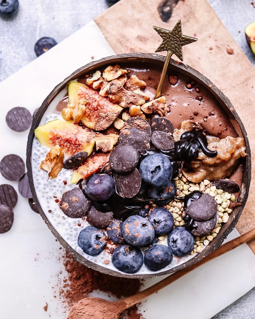 Tahini and Cacao Smoothie Bowl with Toppings