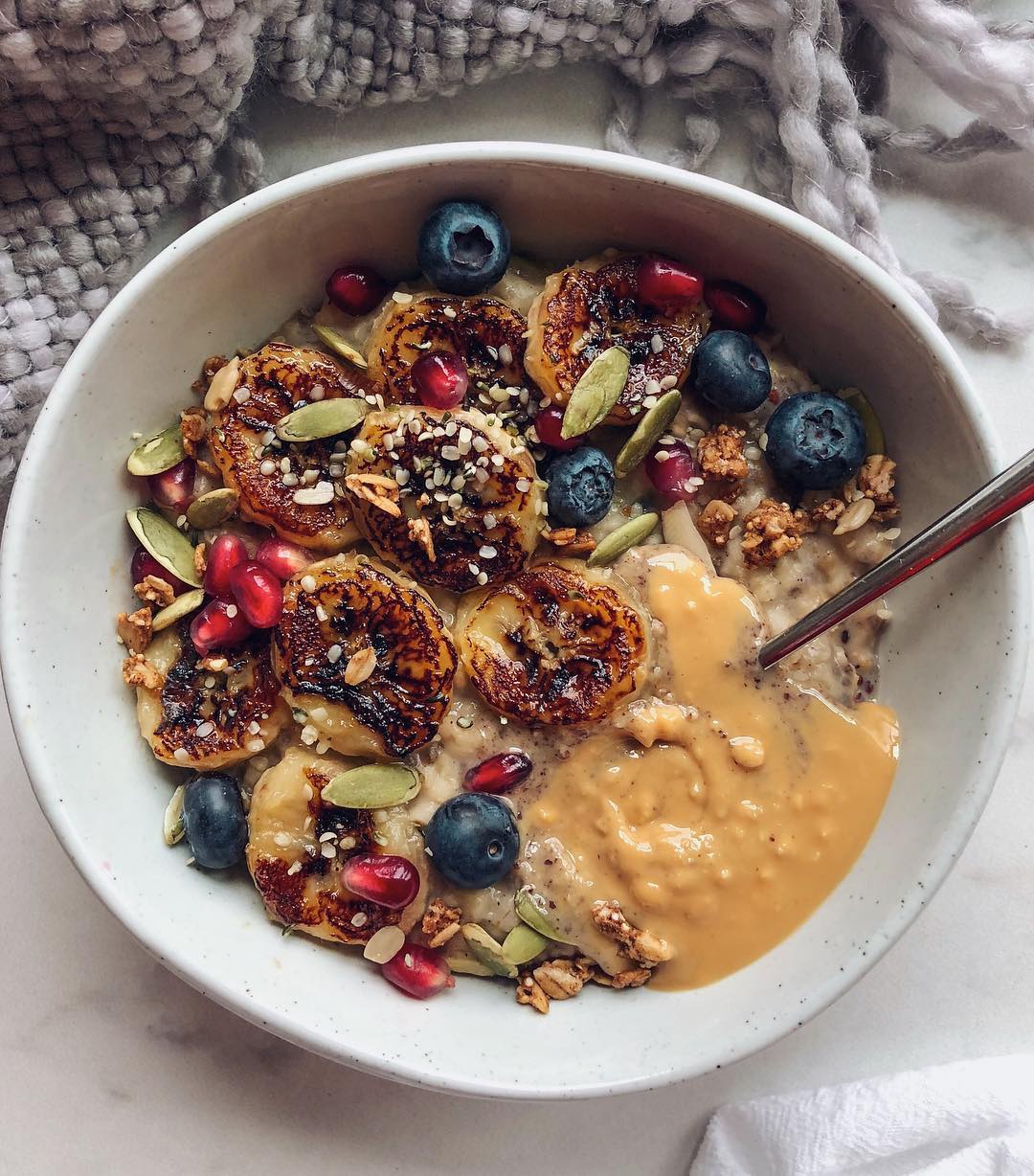 Cozy Overnight Oatmeal with Caramelized Banana Toppings