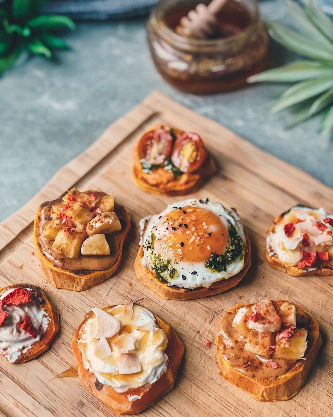 Sweet Potato Toasts with Savory and Sweet Toppings