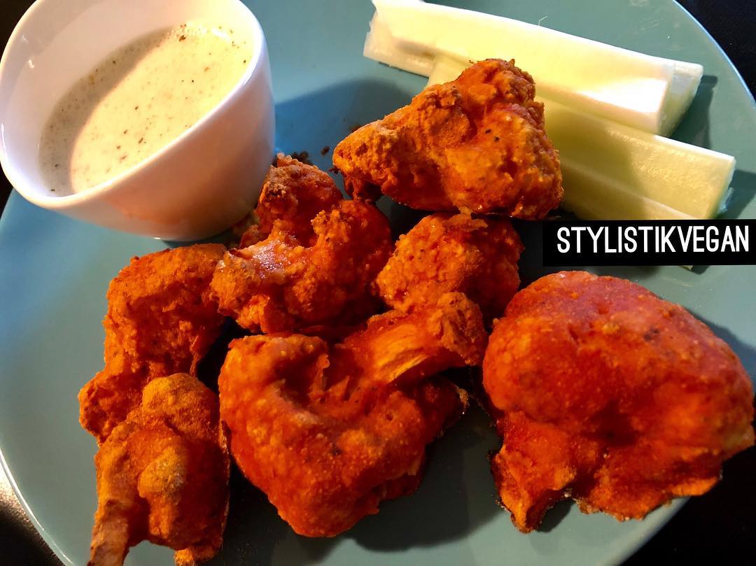 Oven Crispy Cauliflower Wings with Hot Sauce