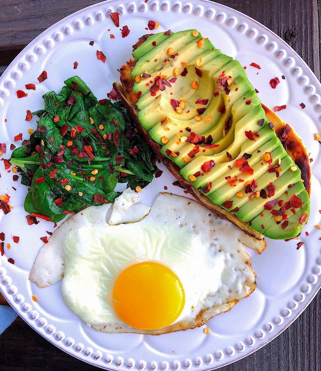 Fried Egg with Sweet Potato Toast and Spinach