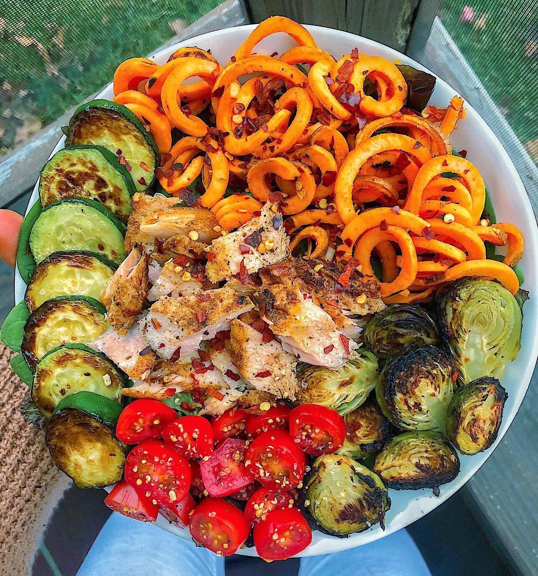 Leftover Salmon with Balsamic Brussels and Noodles
