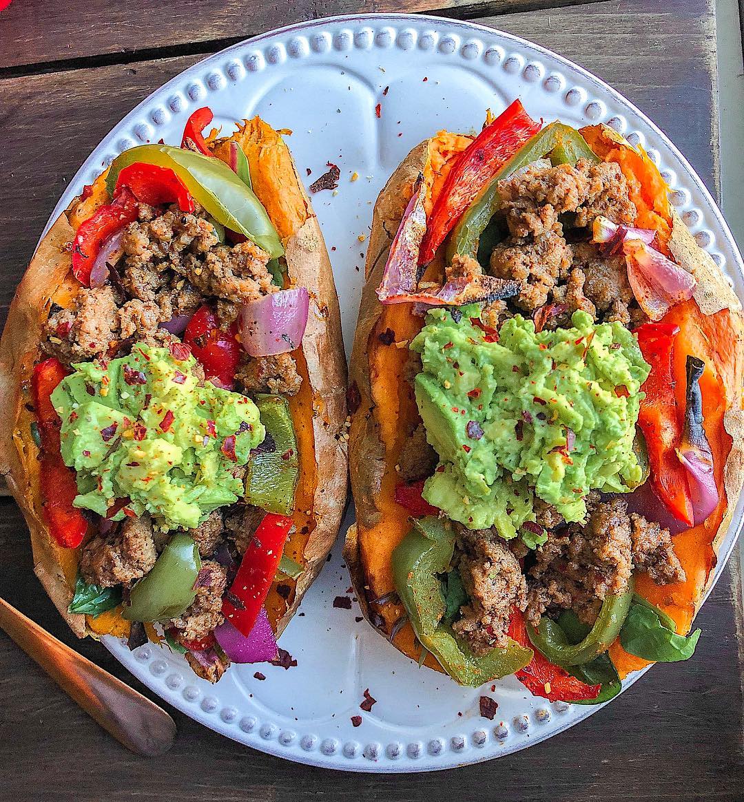 Taco Stuffed Sweet Potatoes with Beef and Veggies