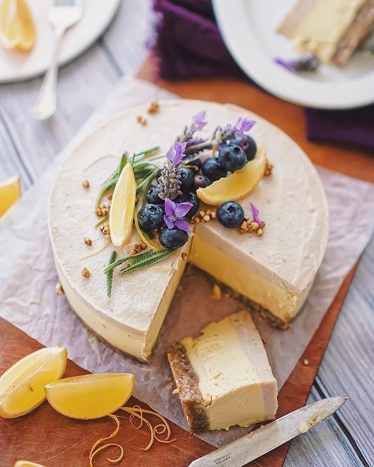 Lemon Lavender Raw Cake with Cashew Cream