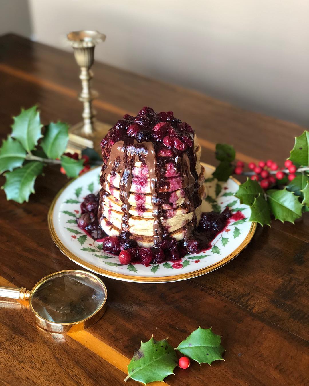 Vegan Breakfast Pancakes with Chocolate and Berries