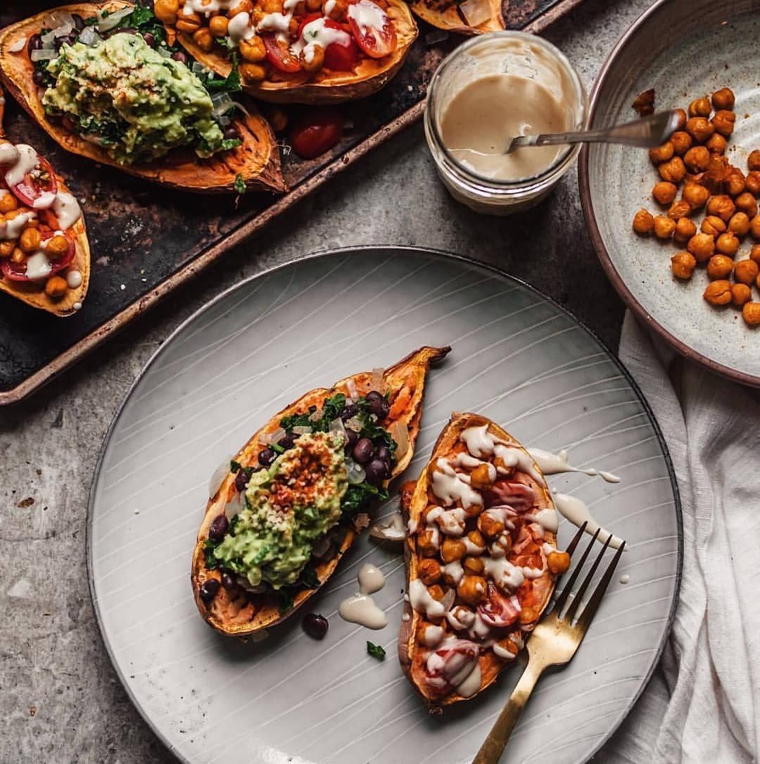 Roasted Sweet Potatoes Stuffed Two Ways