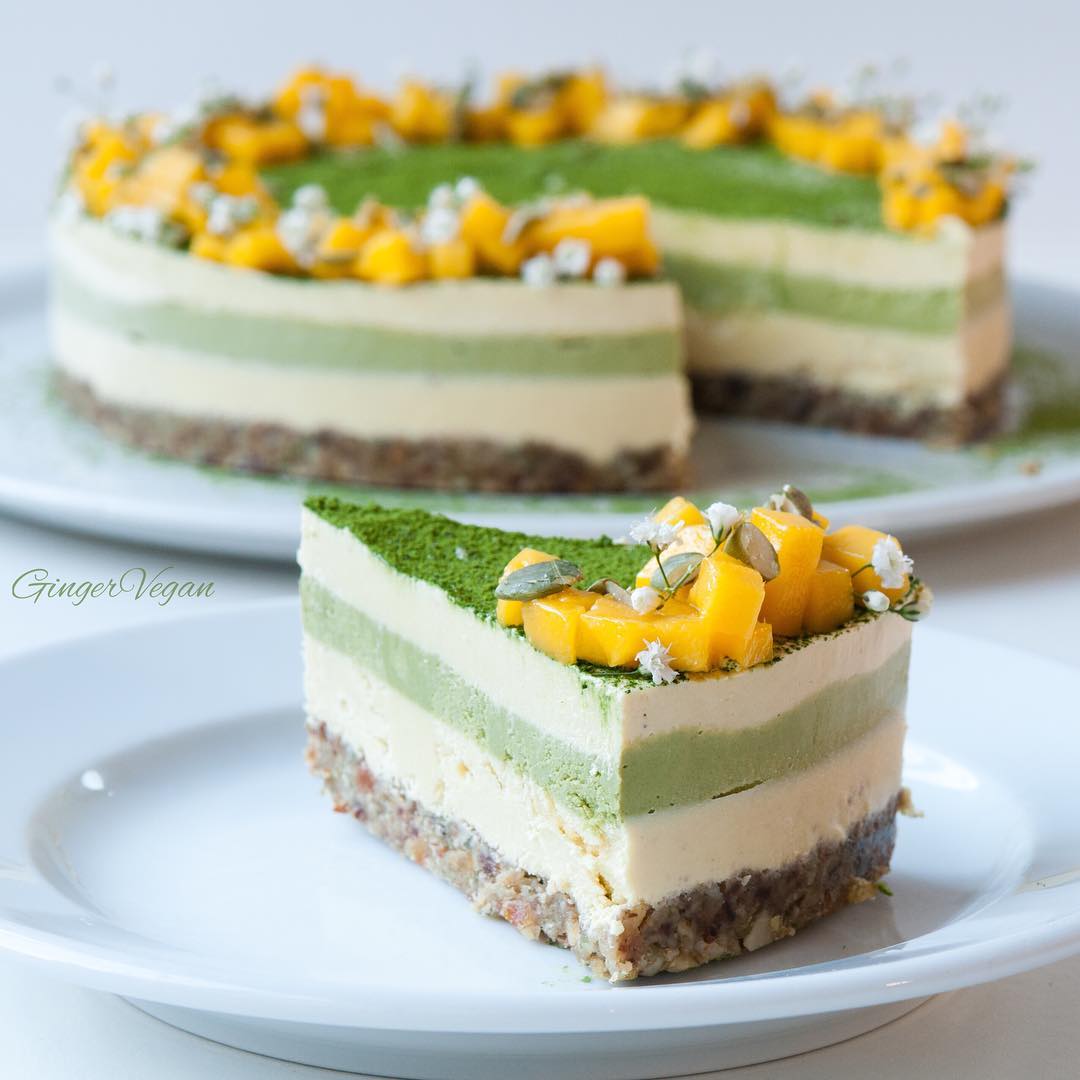 Raw Vegan Mango and Matcha Cake