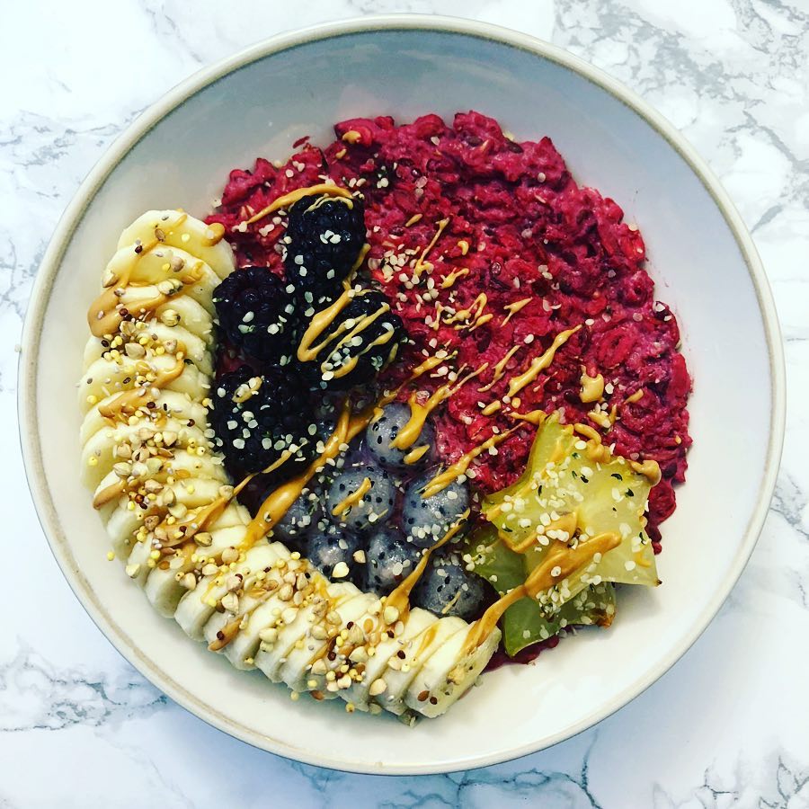 Healthy Beetroot Oatmeal Breakfast with Chia Seeds