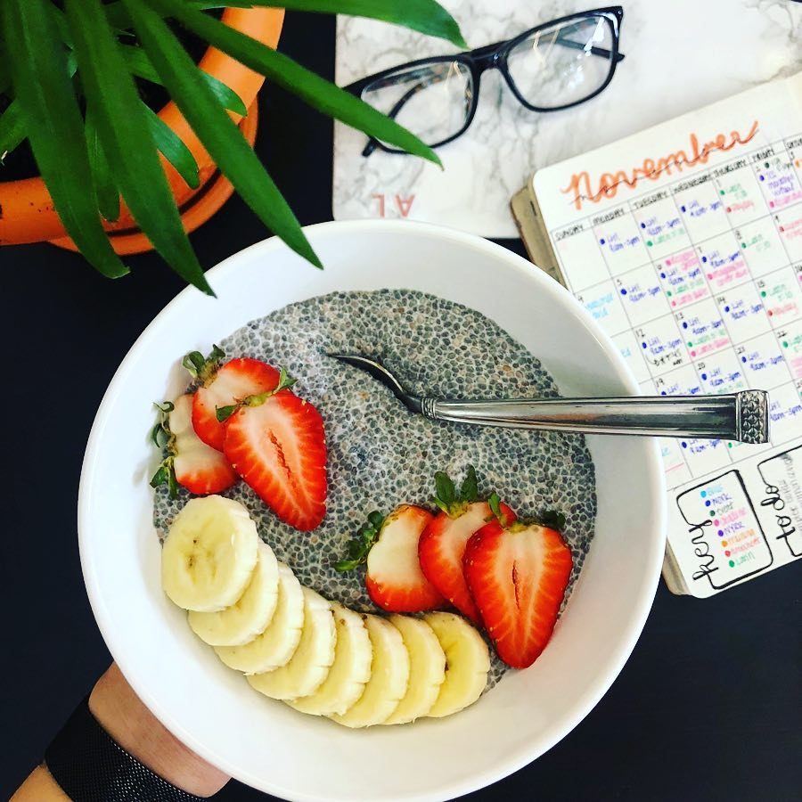 Chia Seed Pudding with Banana and Strawberry Topping