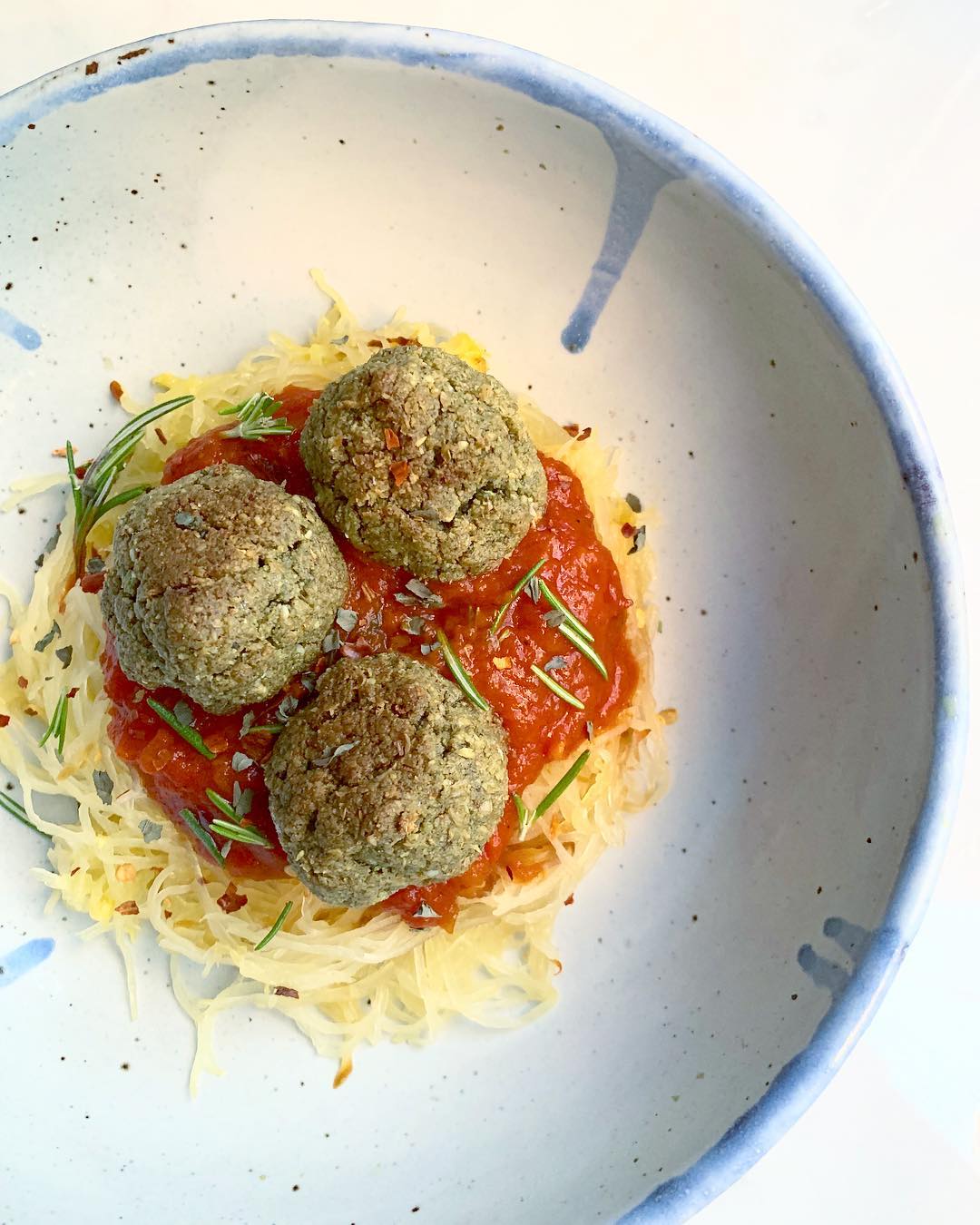 Vegan Pea Hemp Meatballs with Spaghetti Squash
