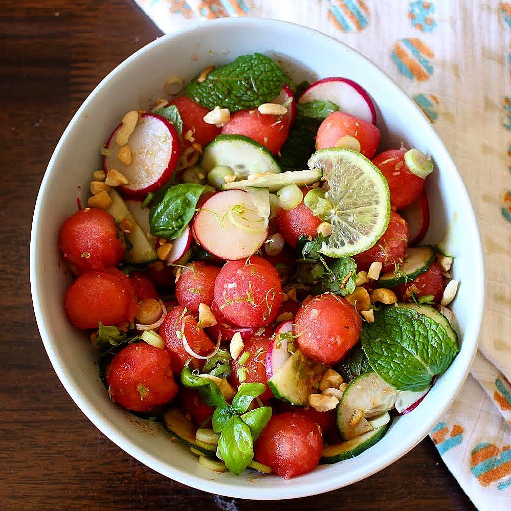 Summer Watermelon Salad with Mint and Basil
