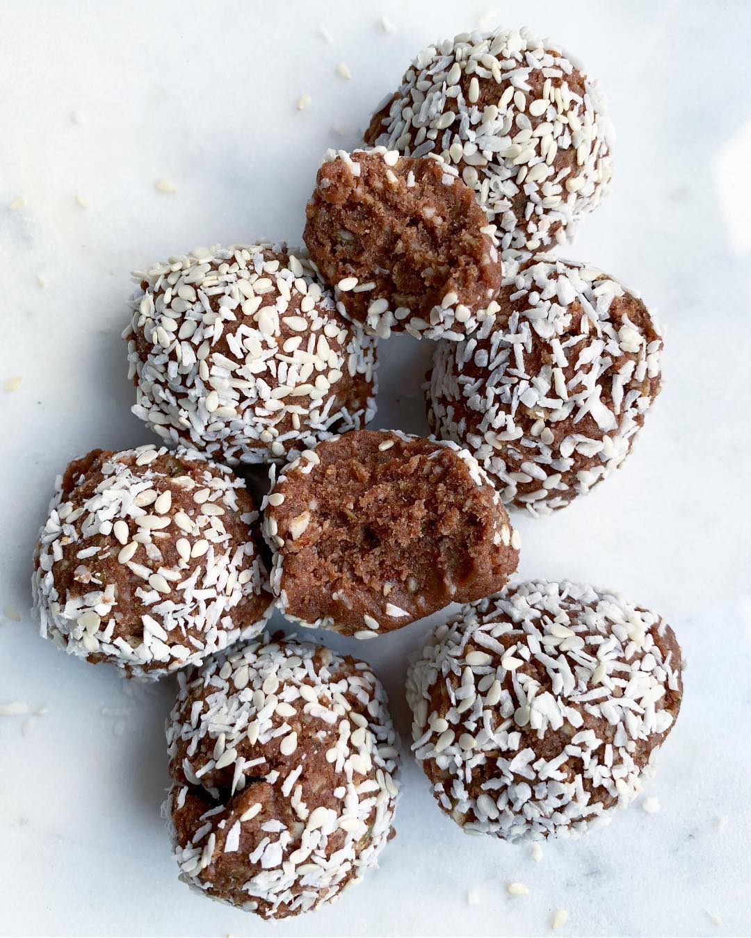 Gingerbread Snowballs with Sesame Coconut Topping