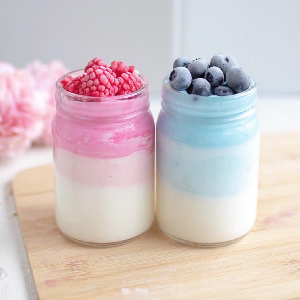 Pink Pitaya and Blue Spirulina Yogurt Jars