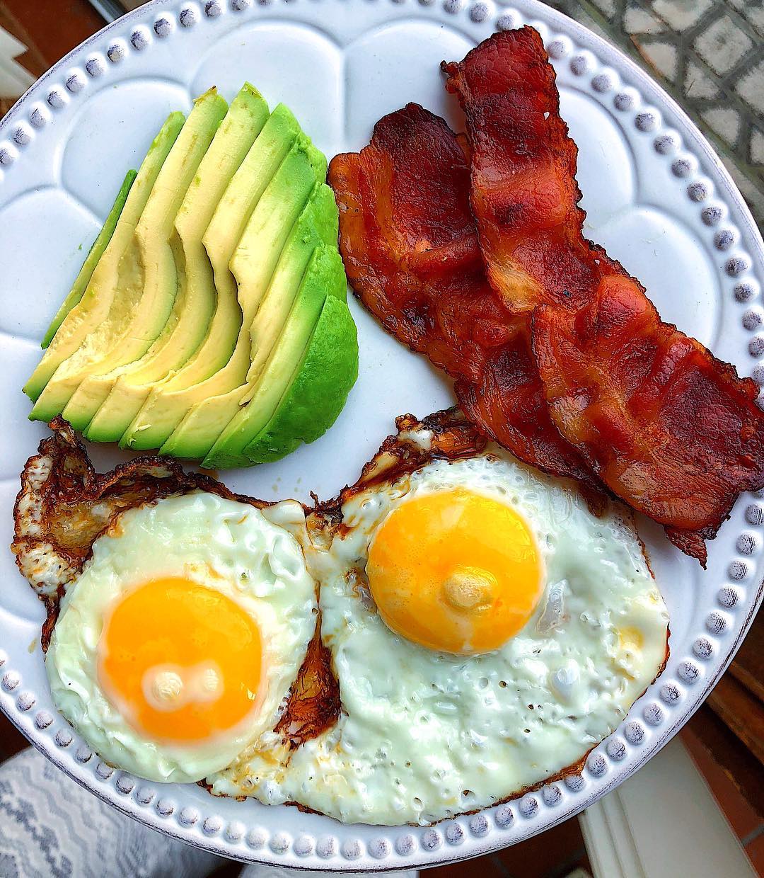 Crispy Bacon with Fried Eggs and Avocado Breakfast
