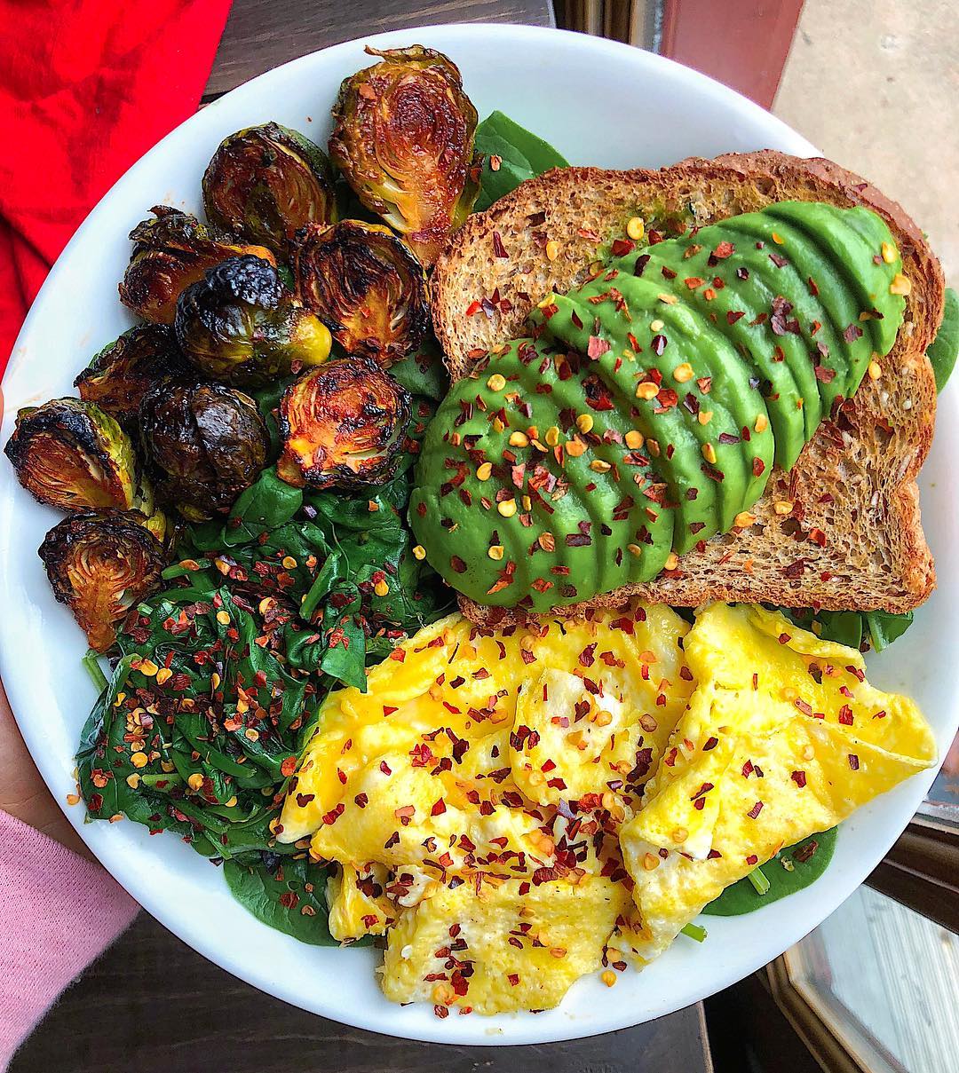 Scrambled Eggs with Avocado and Brussels Bowl