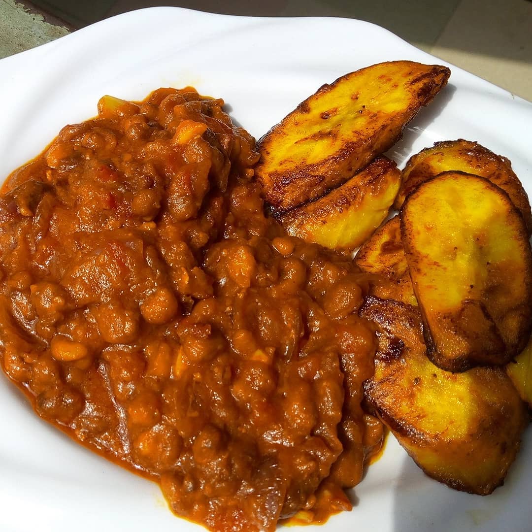 Nigerian Porridge Beans with Pan Fried Plantain