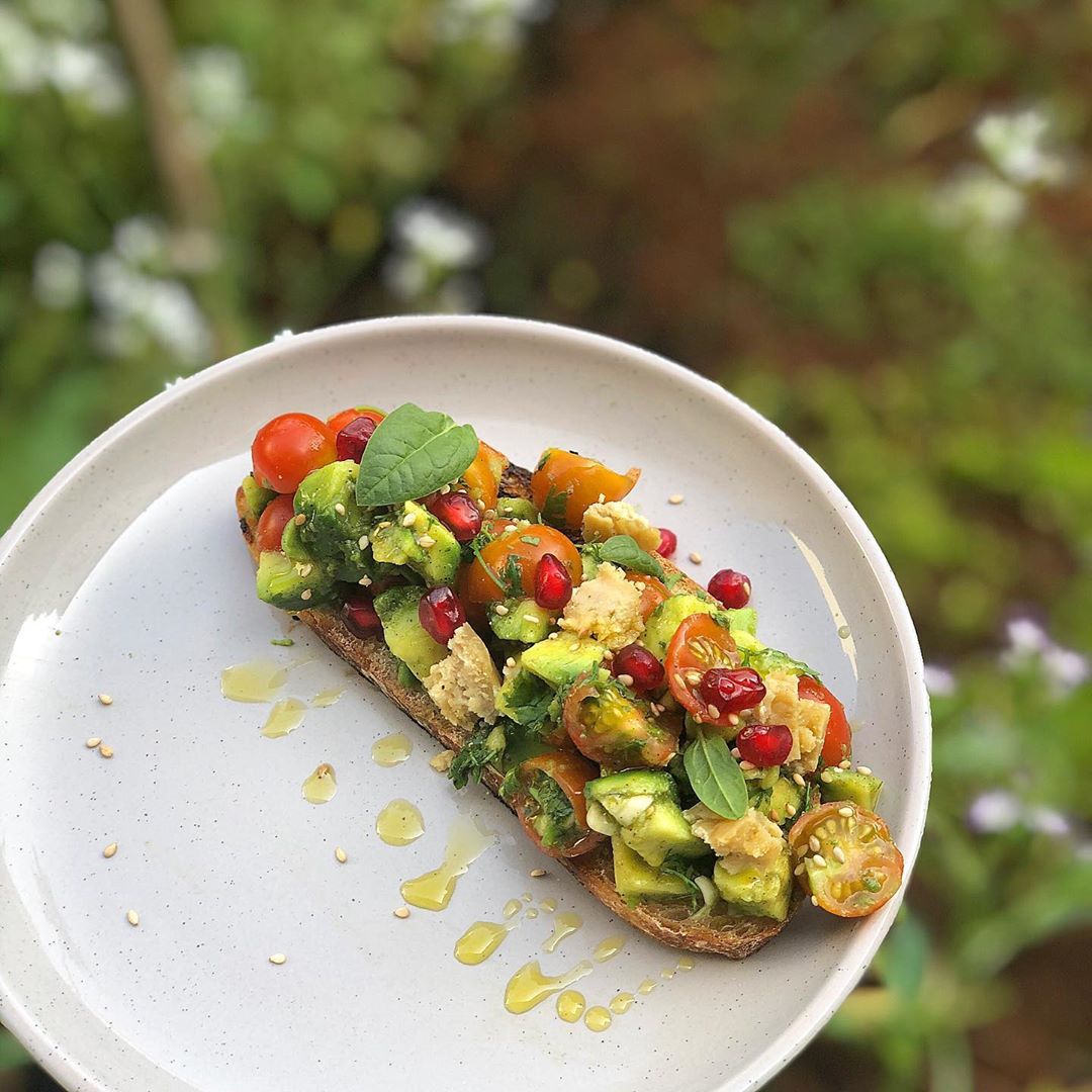 Avocado Toast with Spiced Tomato and Pomegranate