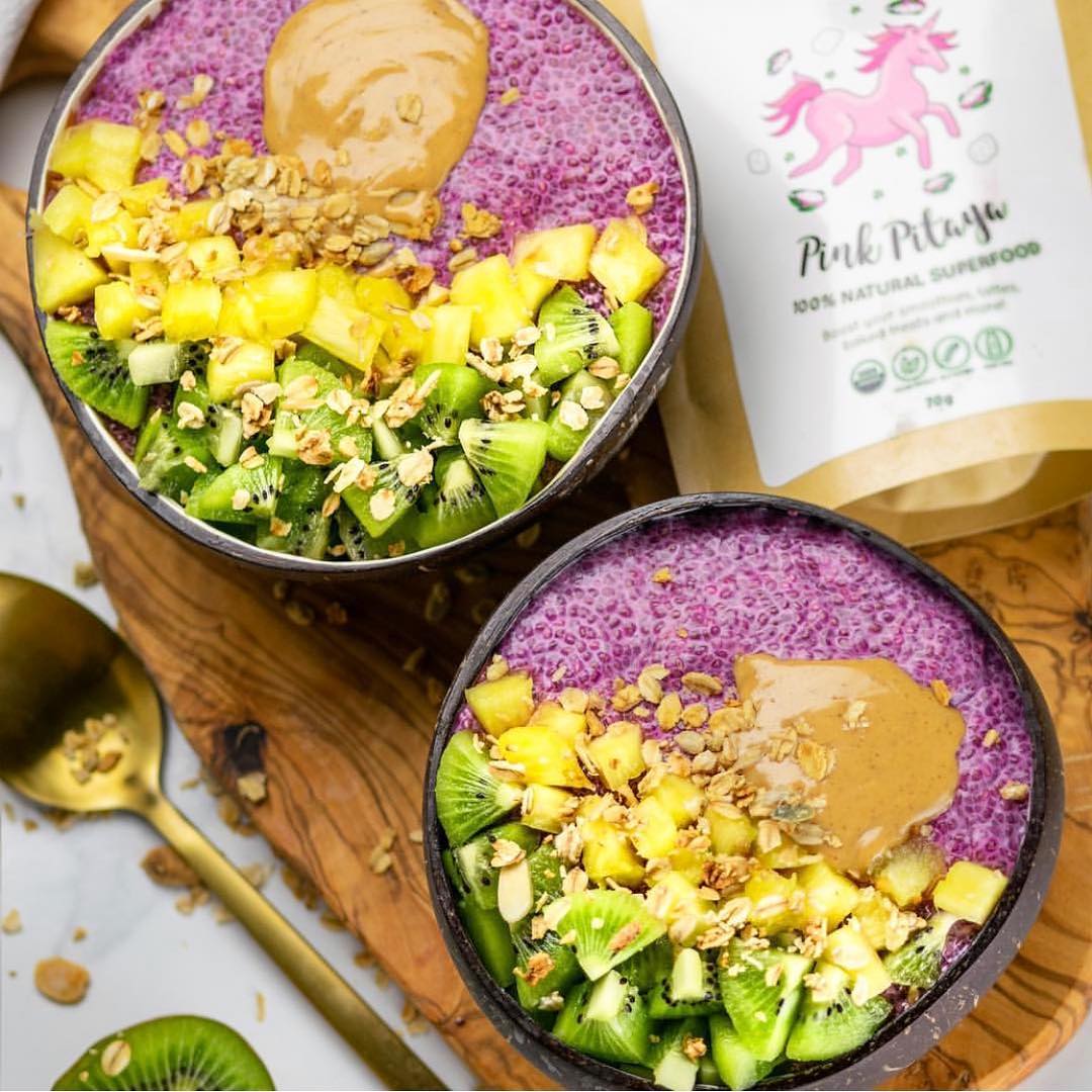 Colorful Pink Pitaya Chia Pudding Treat