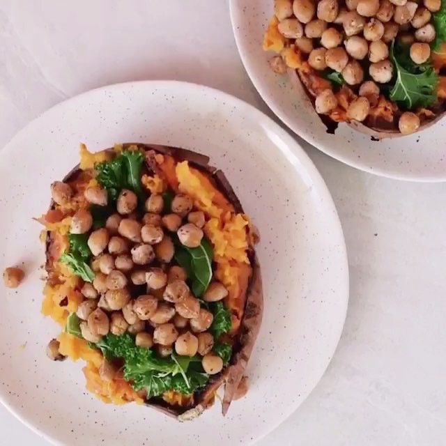 Loaded Sweet Potatoes with Chickpeas and Kale