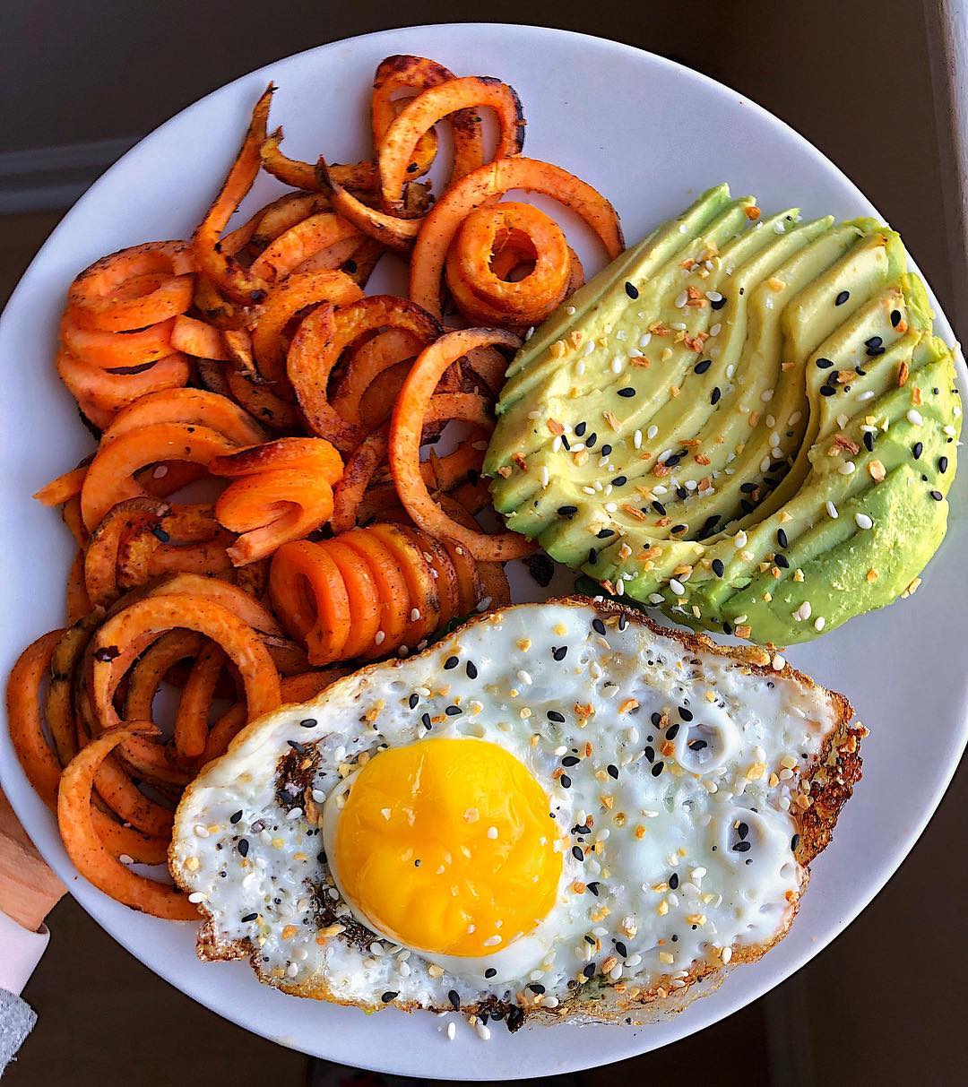 Crispy Sweet Potato Noodles with Fried Egg and Avocado