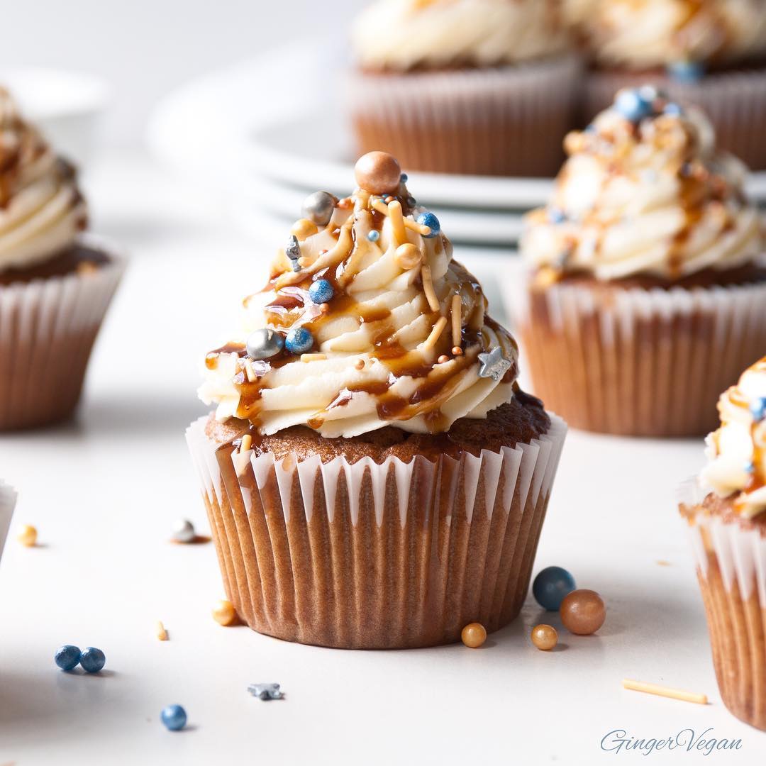 Vegan Toffee Cupcakes with Salted Caramel Drizzle