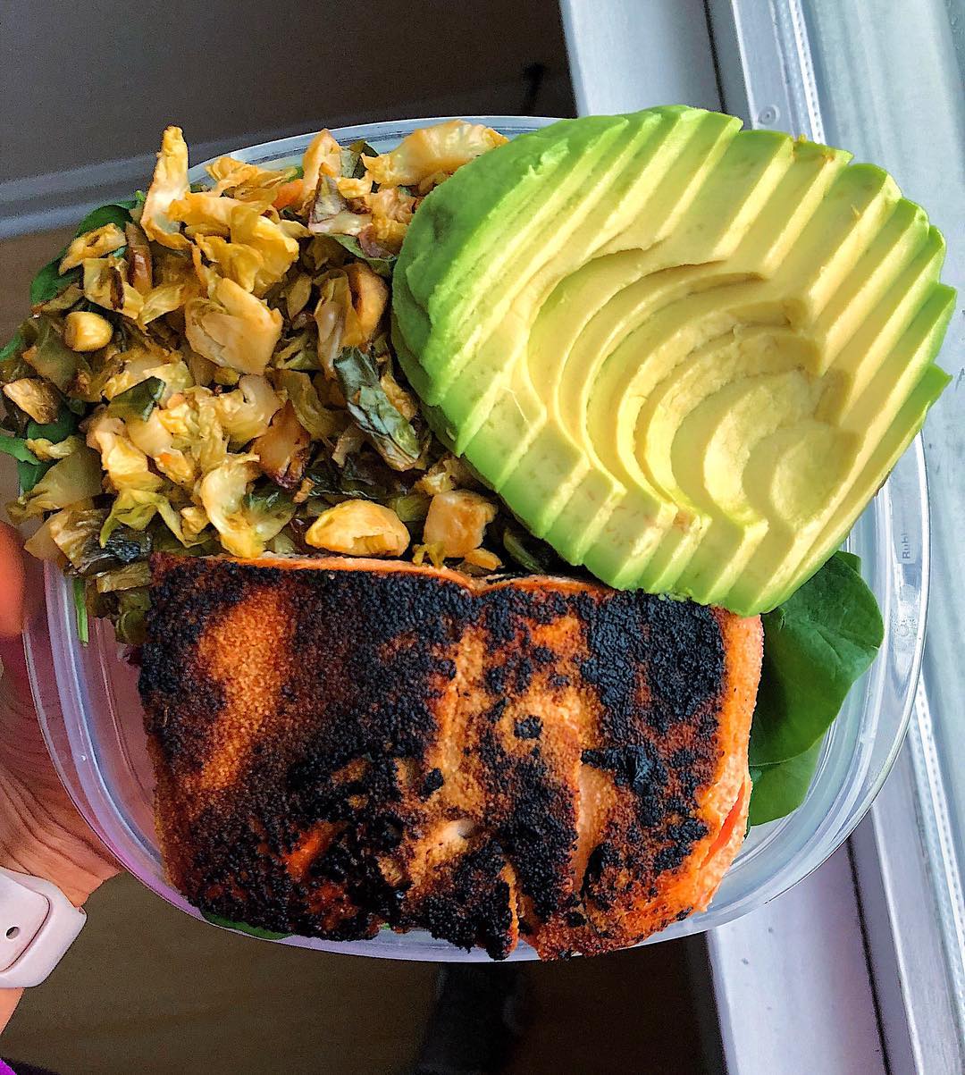 Salmon Avocado and Shaved Brussels Sprouts Lunch