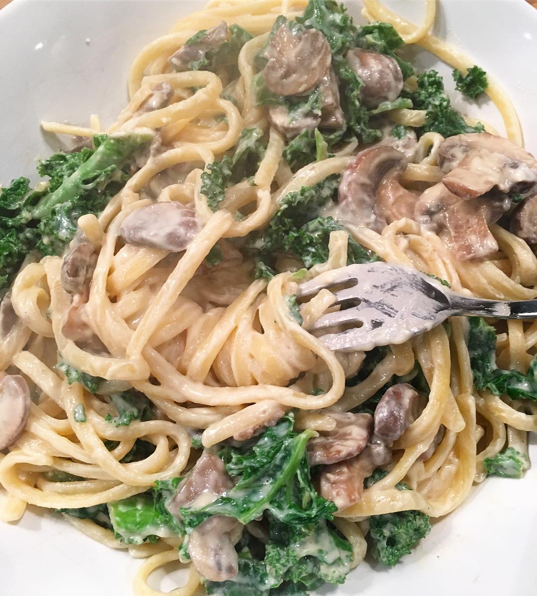 Smoky Mushroom and Kale Carbonara