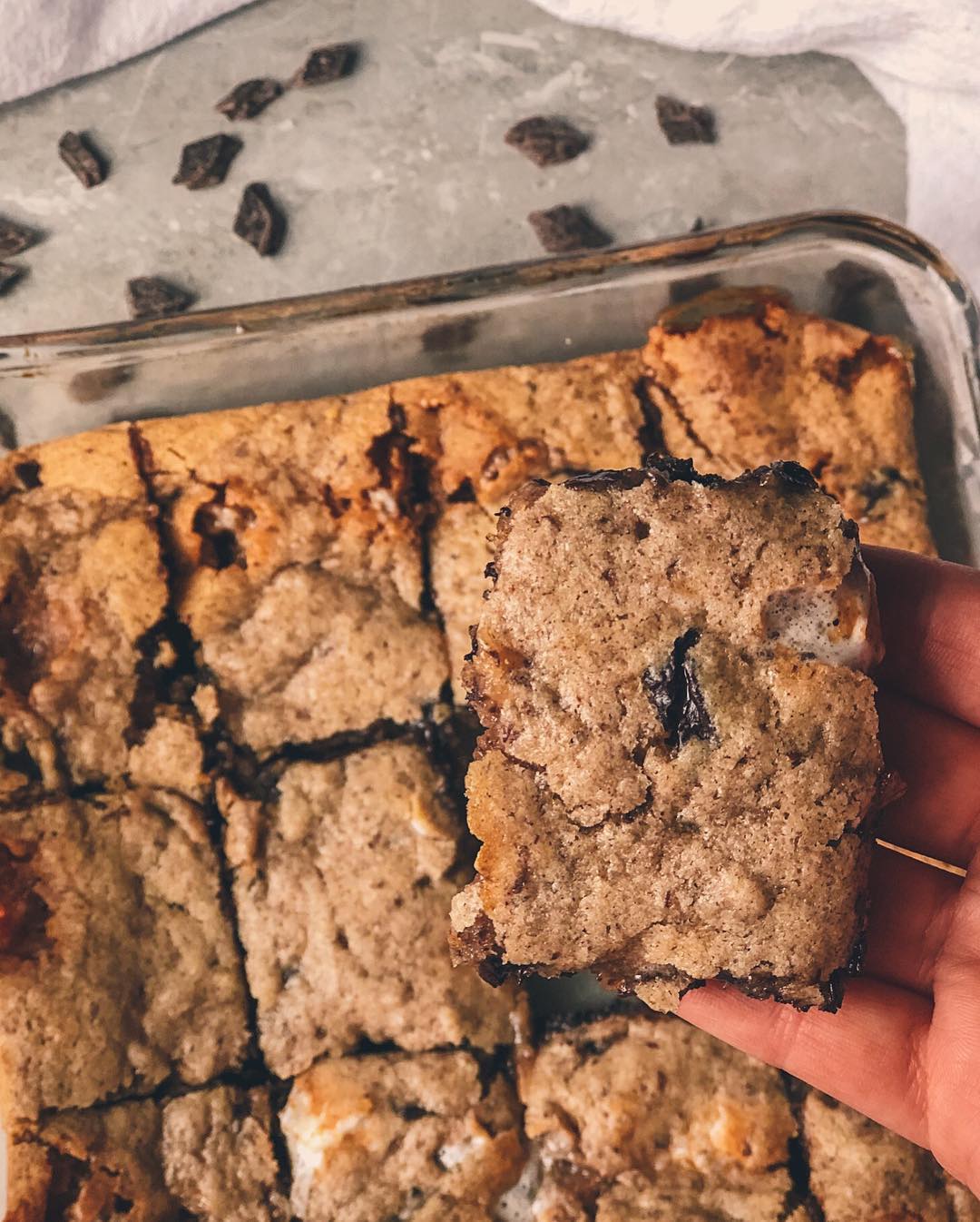 Homemade S’more Blondies with Marshmallows and Chocolate