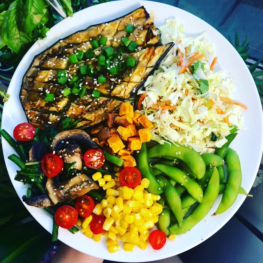Miso Glazed Eggplant with Fresh Vegetables