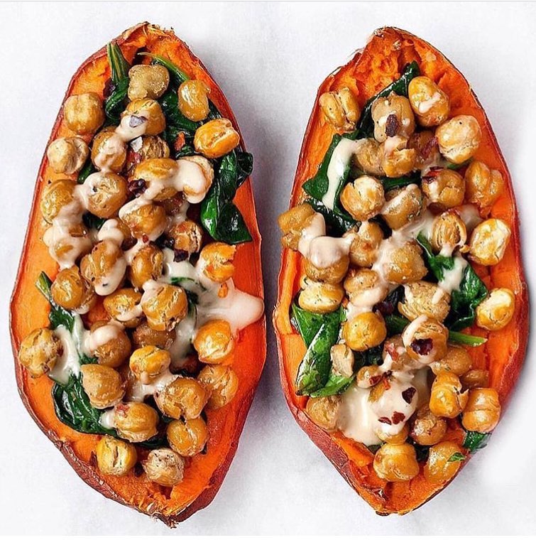 Chickpea Spinach Stuffed Sweet Potatoes