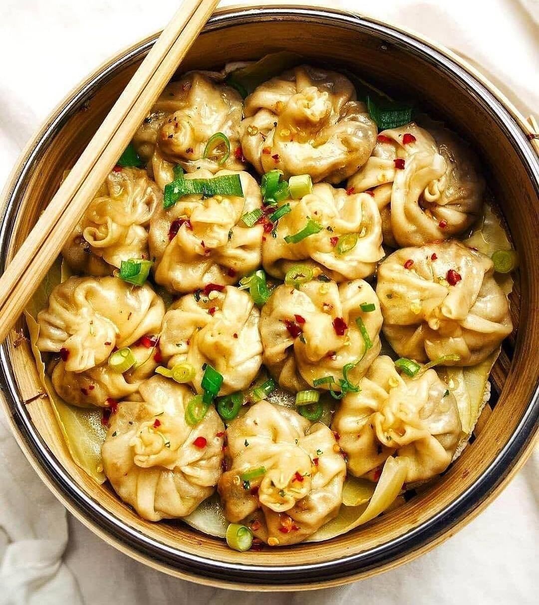 Sweet and Sour Cabbage Mushroom Dumplings with Chili Broth