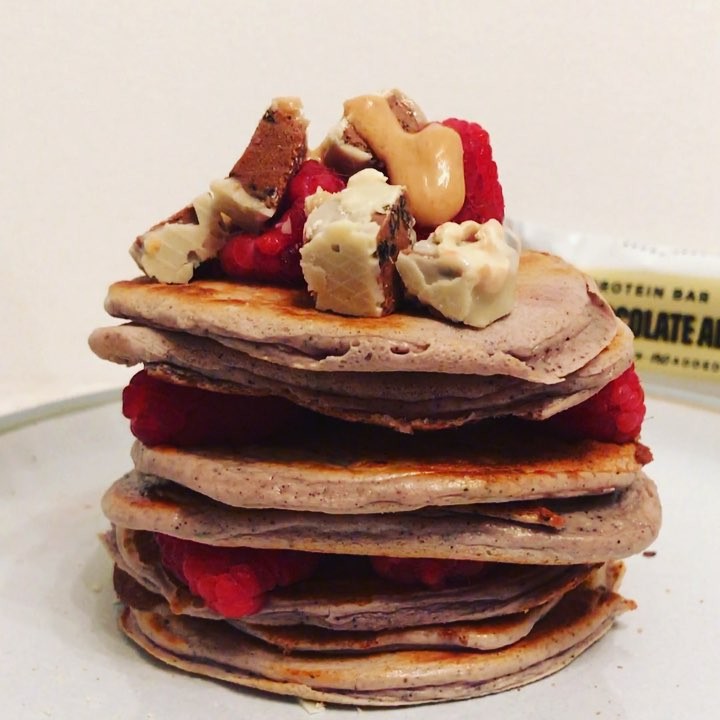 Messy Raspberry Protein Pancake Breakfast