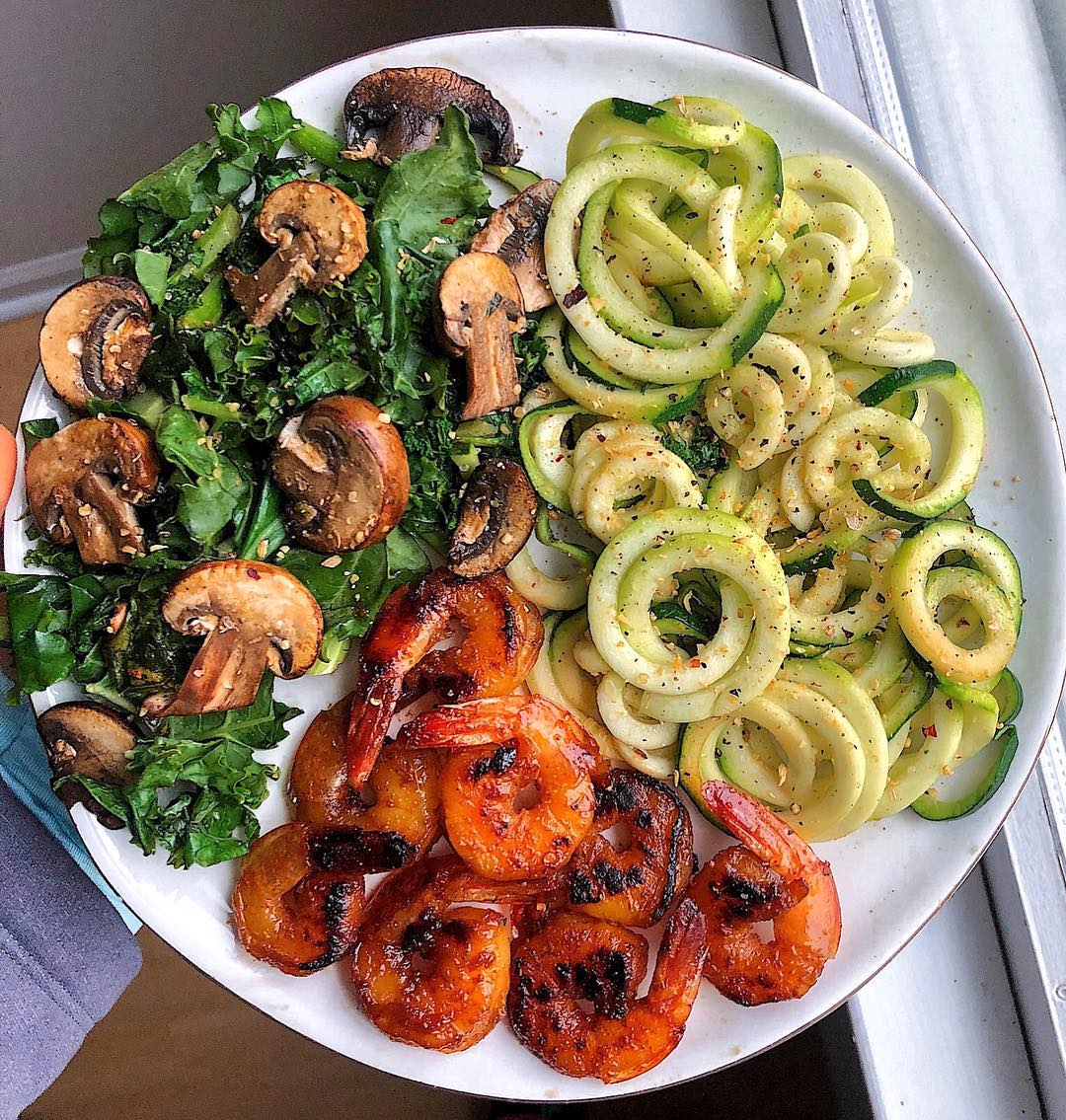 Honey Chipotle Shrimp with Zoodles and Kale