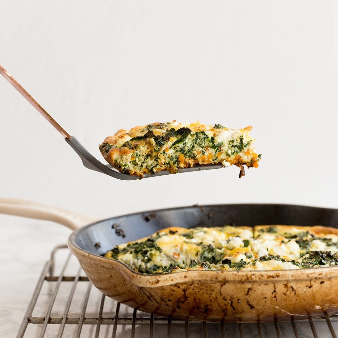 Spiralized Sweet Potato Kale Goat Cheese Frittata