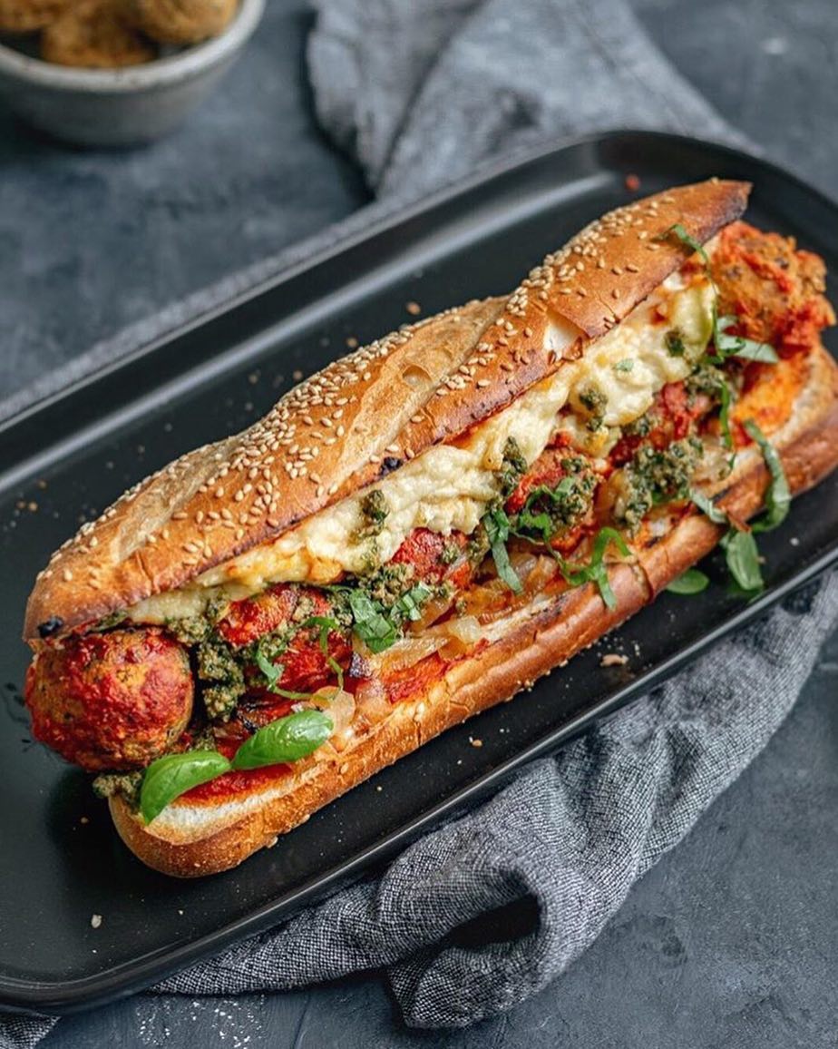 Chickpea Meatballs with Vegan Mozzarella Sandwich